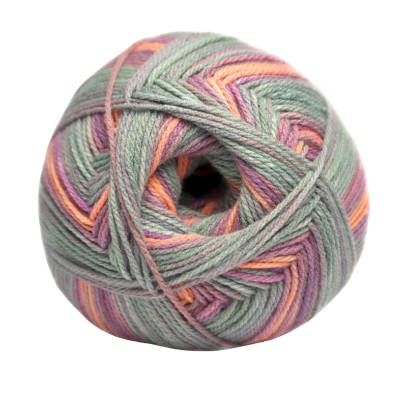 Multicolored skein of yarn on a white background