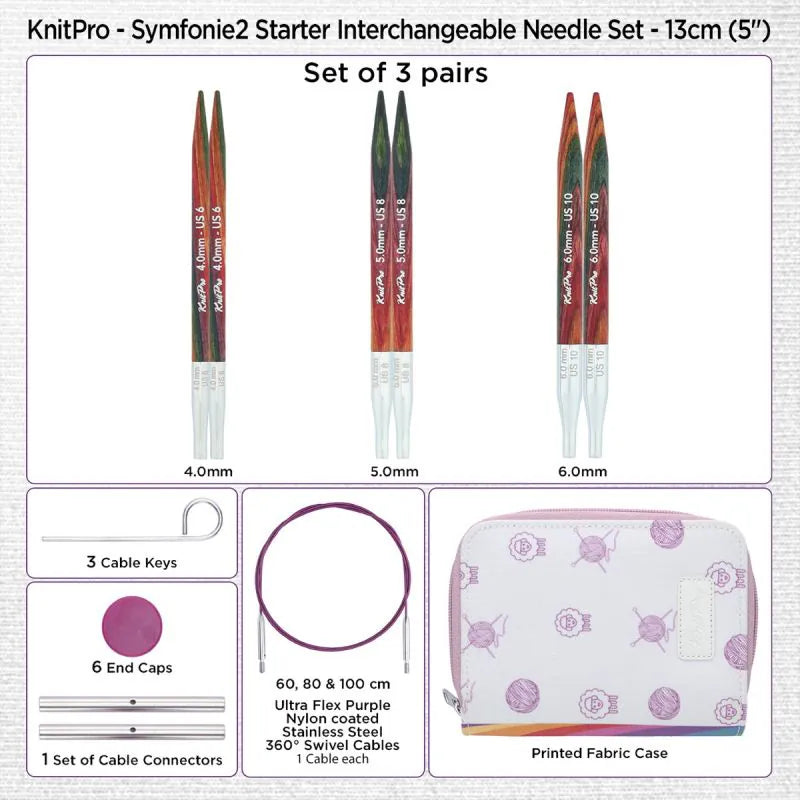 KnitPro Symfonie 2 Normal Interchangeable Needle Set - 13cm (5”) - Starter